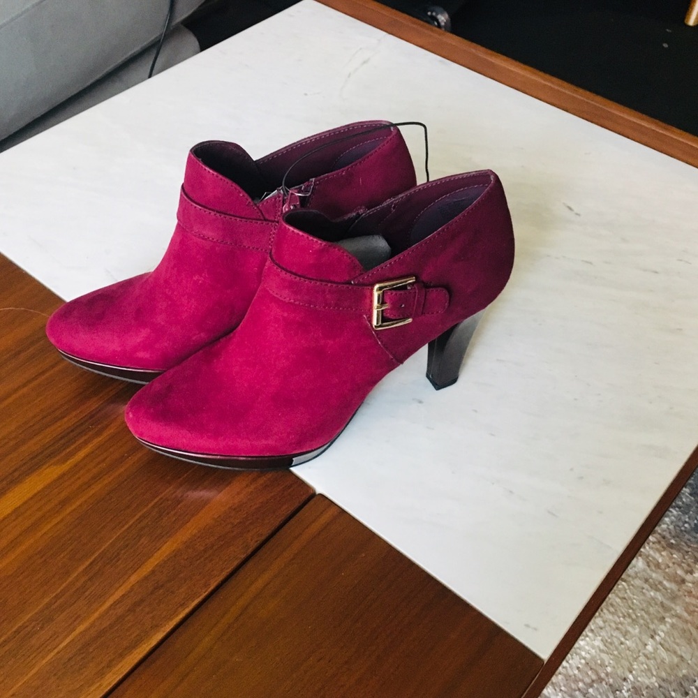 Burgundy Faux Suede Booties